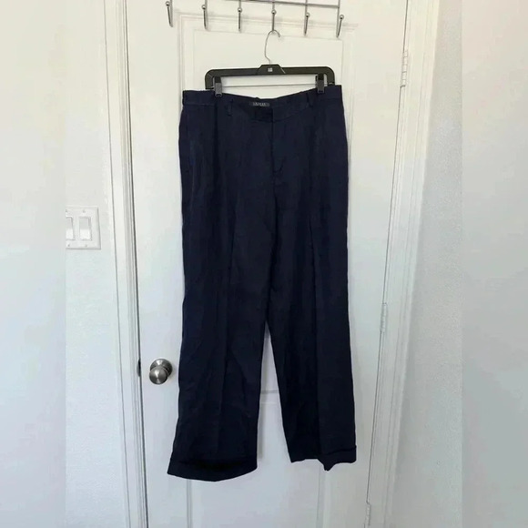 Lauren Ralph Lauren Pants - Lauren Ralph Lauren Women's Navy Blue 100% Linen Wide Leg Trousers Pants 16W